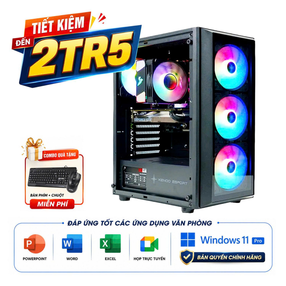 PC văn phòng I5 14400F, 16GB, 256GB, R7 240 4G, Win 11 Pro bản quyền có cấu hình gì?